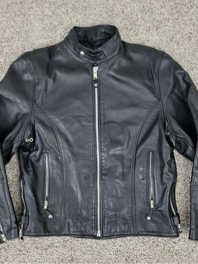 Classic Black Leather Zip-Front Motorcycle Jacket